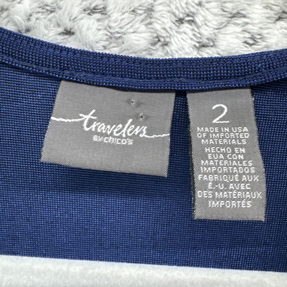 Chicos Travelers Cardigan Womens 2 L/12 Blue Slinky Stretch Open Front - Picture 2 of 9